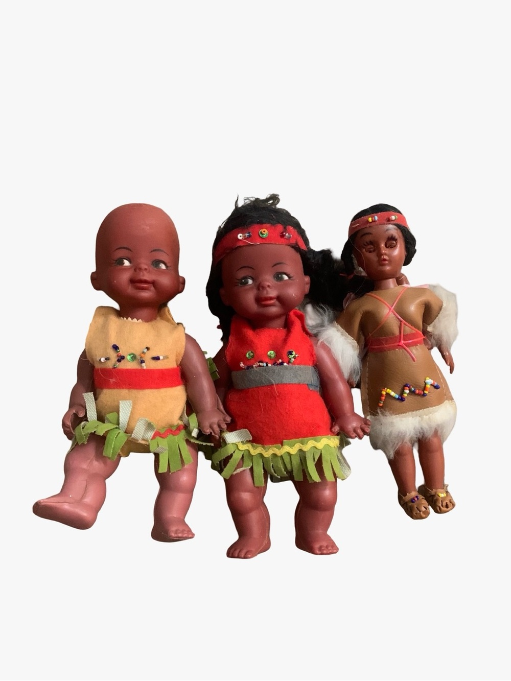 Vintage Collection‎ 3 Native American Indian Dolls Beaded Babies Hong Kong
